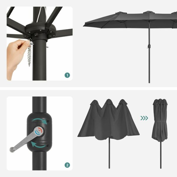 SONGMICS Umbrela de gradina dubla, cu manivela, 460 x 270 cm, gri - Image 8