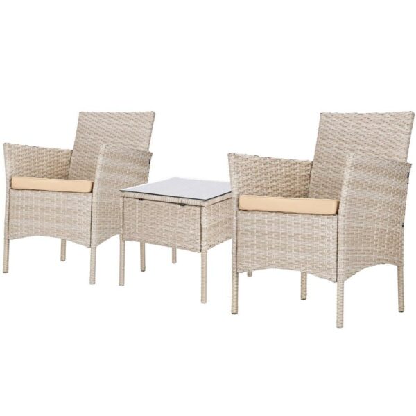 Set mobilier terasa, din tehnorattan, masa cu blat sticla securizata, 2 fotolii cu perne, bej - Image 8