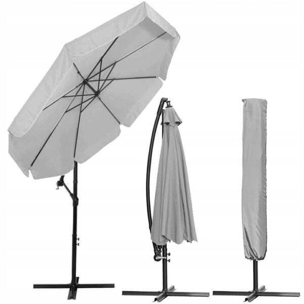 Kerti esernyő oldalkarral, huzattal, 300cm, világosszürke - Image 9