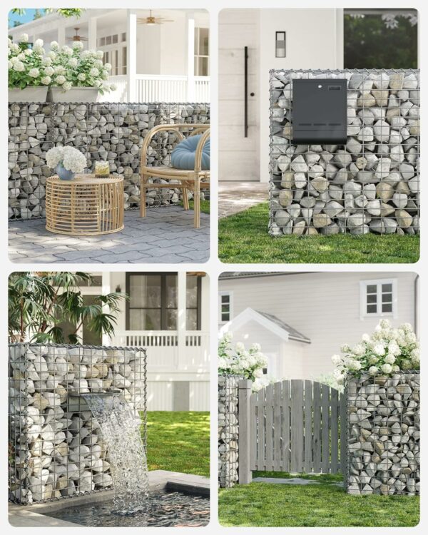 SONGMICS Cos de gabioane pentru pietre, otel galvanizat, 100x90x30cm, argintiu - Image 8
