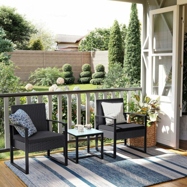 SONGMICS Set de mobilier pentru terasa sau balcon, din poliratan PE, masa si 2 scaune, negru - Image 8