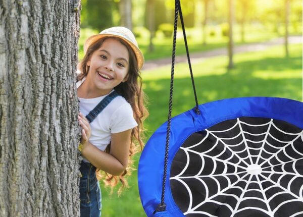 Leagan tip cuib Spider, 100cm, inaltime reglabila, 150 kg, Albastru Negru - Image 8