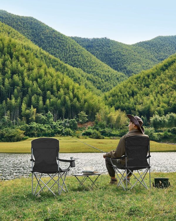 SONGMICS Set 2 scaune pliabile de camping sau pescuit, suport pahar, maxim 150kg, negru - Image 8