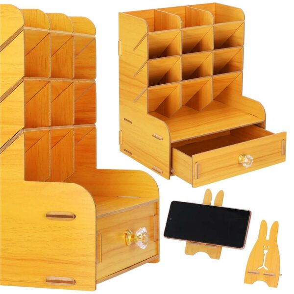 Organizator pentru birou, din lemn, cu 10 compartimente si sertar - Image 8