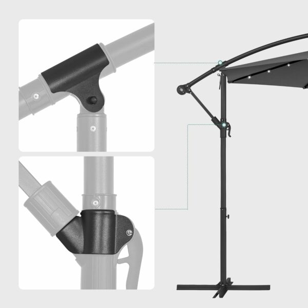 SONGMICS Umbrela de gradina cu brat lateral banana, 300cm, cu iluminare LED solara, gri - Image 9