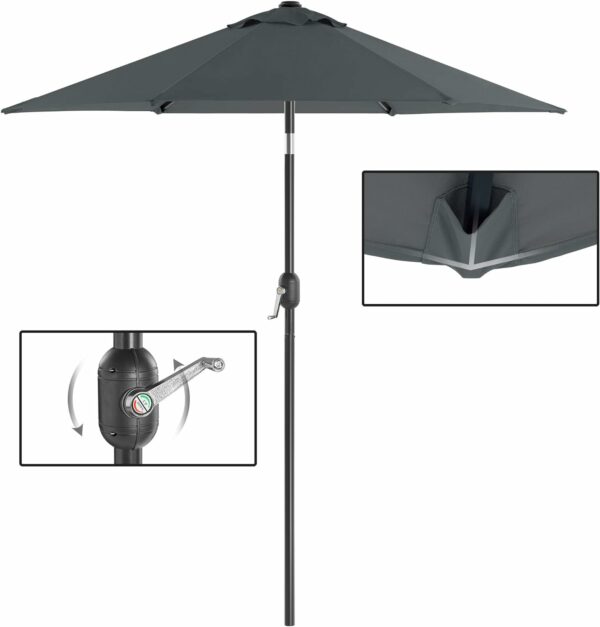 SONGMICS Kerti napernyő, nyitható fogantyúval, billenő rendszerrel, 200cm, szürke - Image 7
