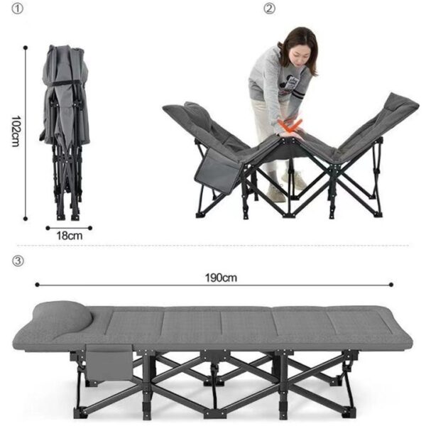 Pat pliant pentru camping, cu saltea si perna, structura metalica, 190x70x37cm, gri - Image 10