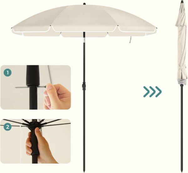 SONGMICS Umbrela terasa gradina sau plaja, cu inclinare, husa, diametru 160cm, bej - Image 9