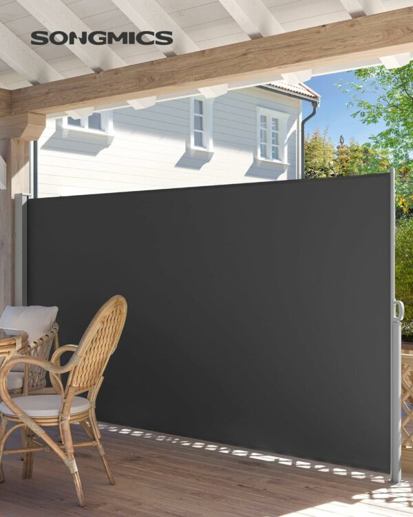 SONGMICS Belátásgátló paraván kertbe, kihúzható, rögzítő rendszerrel együtt, 160x300 cm, szürke - Image 11