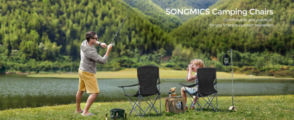 SONGMICS Set 2 scaune pliabile de camping sau pescuit, suport pahar, maxim 150kg, negru - Image 9