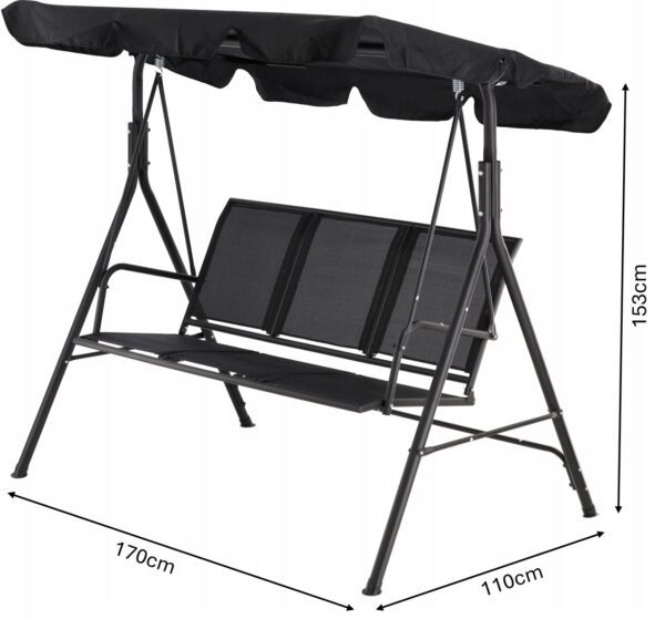 Leagan balansoar gradina Sersimo Textilene, 3 locuri, 260kg, negru - Image 9