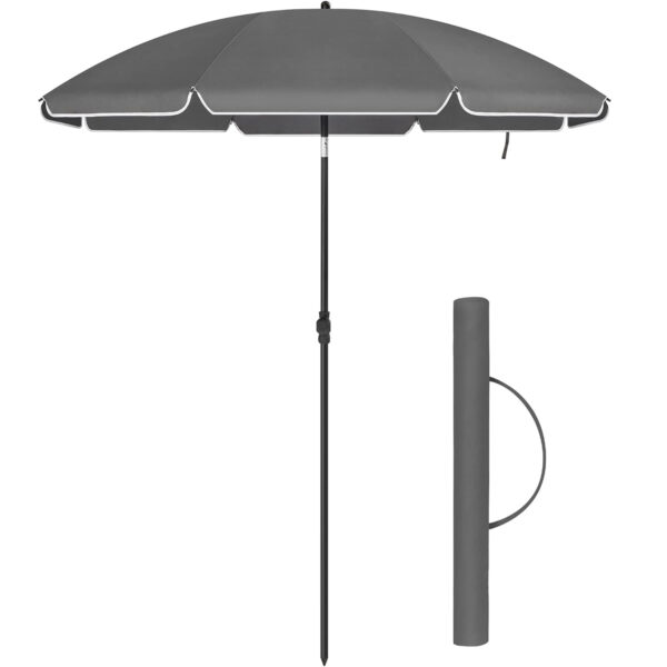 SONGMICS Umbrela terasa gradina sau plaja, cu inclinare, husa, diametru 160cm, gri