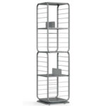 VASAGLE 360 fokban forgatható könyvespolc, fém keret, 5 db MDF polccal, 43x43x158cm, szürke