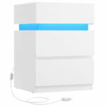 ÚJRACSOMAGOLT TERMÉK: VASAGLE MDF éjjeliszekrény LED világítással, állítható színek és intenzitás, 35x40x55 cm, fehér