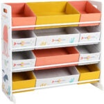 SONGMICS játéktároló polc, 12 kivehető szövetdoboz, 83x38x78cm, fehér