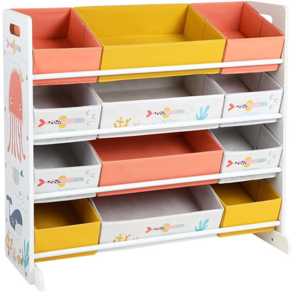 SONGMICS játéktároló polc, 12 kivehető szövetdoboz, 83x38x78cm, fehér