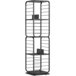 VASAGLE 360 fokban forgatható könyvespolc, fém keret, 5 db MDF polccal, 43x43x158cm, fekete