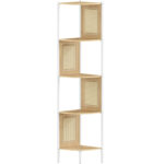 VASAGLE Boho sarokpolc, fém keret, MDF polcok és polyrattan panelek, 32x32x156cm, bézs