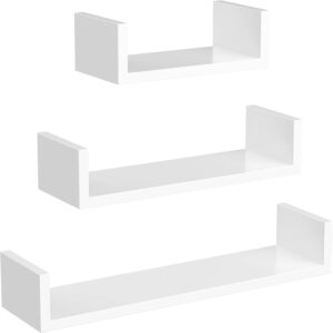 SONGMICS 3 db lebegő fali polc készlet, fényes MDF, 30/45/60 cm, fehér