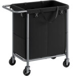 SONGMICS Cos de rufe cu roti, cadru din otel, sac detasabil cu 2 compartimente, 140 litri, 69x39x81cm, negru