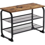 VASAGLE Fém cipőtartó, 2 polccal, ipari stílusú, 66x45x30cm, barna