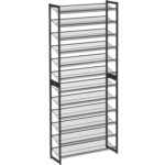 SONGMICS 12 szintes egymásra rakható cipőtartó fém állítható polcok 48-60 pár 31x93x223cm fekete