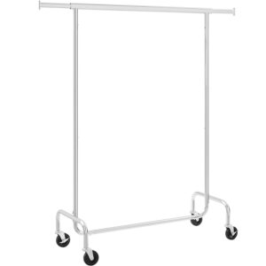 SONGMICS Ruhatartó kihúzható felső sínnel, kerekeken, állítható szélességben, 45x(110-150)x160cm, rozsdamentes ezüst