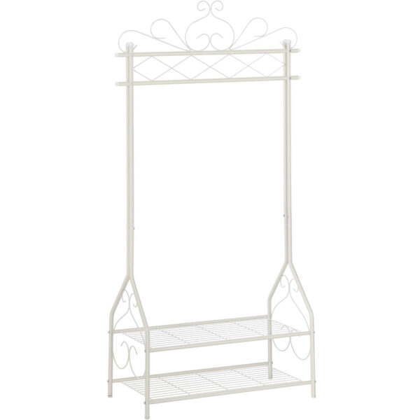 SONGMICS Ruhatartó állvány, 2 polccal, 92x41x173cm, krém