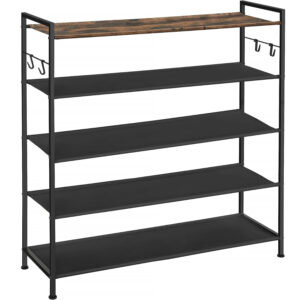 SONGMICS Cipőtároló állvány, fém, 5 szint oxford szövet, 20-25 párnak, 29x89x93cm, rusztikus barna és fekete