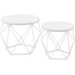 VASAGLE 2 db kerek dohányzóasztal készlet, acél vázzal és levehető tetővel, 40cm és 50cm, fehér
