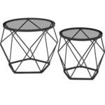 VASAGLE 2 db kerek dohányzóasztal készlet, acél vázzal és levehető üveglappal, 40cm és 50cm, fekete