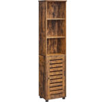 VASAGLE Fürdőszoba szekrény, 3 nyitott rekesszel és ajtós tárolóhellyel, 40x30x167cm, vintage barna