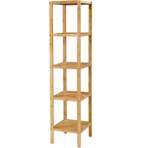 SONGMICS Bambusz tárolópolc, 5 polc, konyhába vagy fürdőszobába, 146x33x33cm, natúr barna