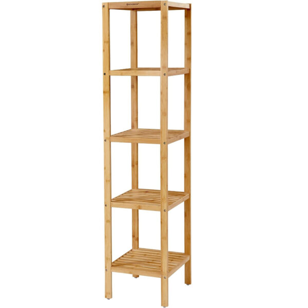 SONGMICS Bambusz tárolópolc, 5 polc, konyhába vagy fürdőszobába, 146x33x33cm, natúr barna