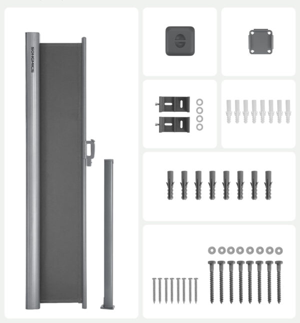 SONGMICS Paravan lateral pentru intimitate, extensibil, sistem fixare inclus, 180x300cm, gri - Image 8