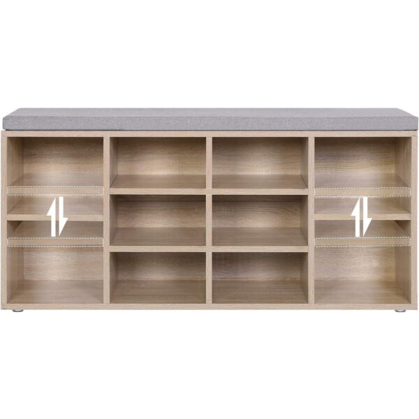 VASAGLE Banca pentru hol cu suport pentru pantofi, 10 compartimente, cu perna, 104x48x30cm, stejar - Image 5