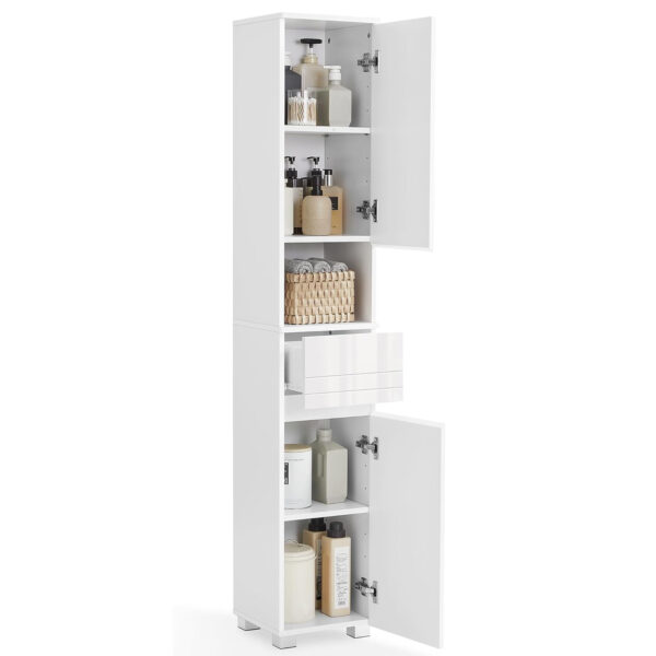 VASAGLE Dulap de baie tip coloana, din MDF, cu sertar si 2 usi, 30x30x170cm, alb - Image 5