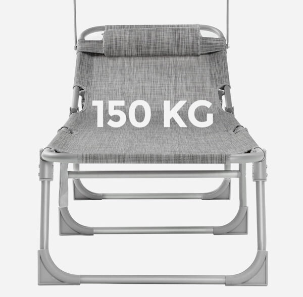 RESIGILAT: SONGMICS Sezlong pliabil, cu parasolar si tetiera, spatar reglabil in 4 pozitii, maxim 150kg, 193x53x29cm, gri deschis - Image 9