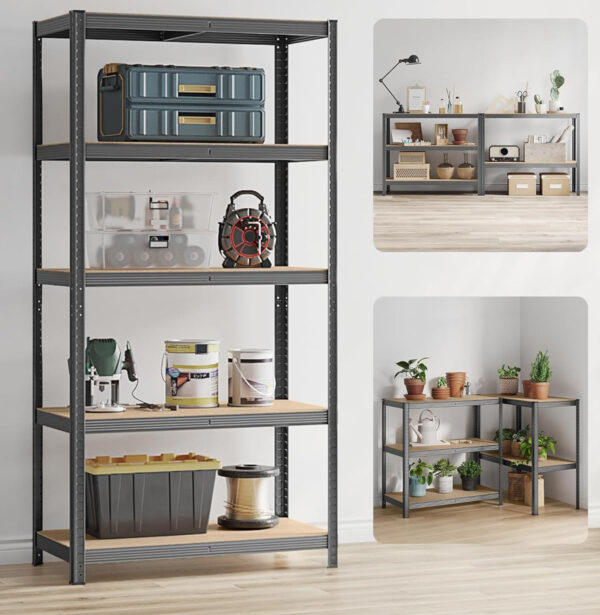 SONGMICS Fém tárolópolc, MDF polcokkal, 5 polc, max. 600 kg, 200x100x50cm, szürke - Image 6
