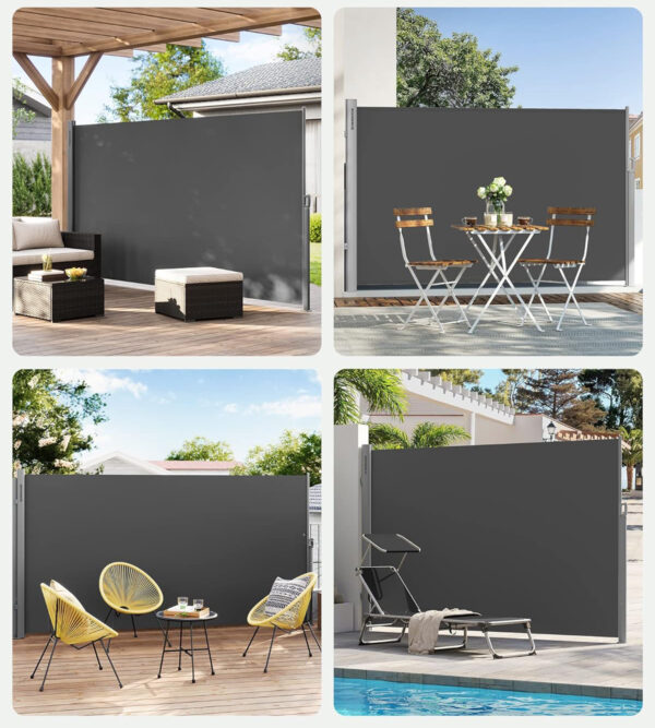 SONGMICS Paravan lateral pentru intimitate, extensibil, sistem fixare inclus, 180x300cm, gri - Image 3