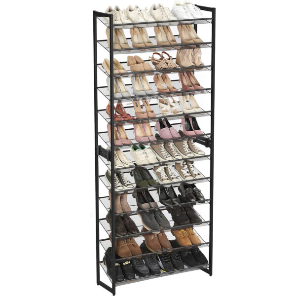 SONGMICS 12 szintes egymásra rakható cipőtartó fém állítható polcok 48-60 pár 31x93x223cm fekete - Image 7