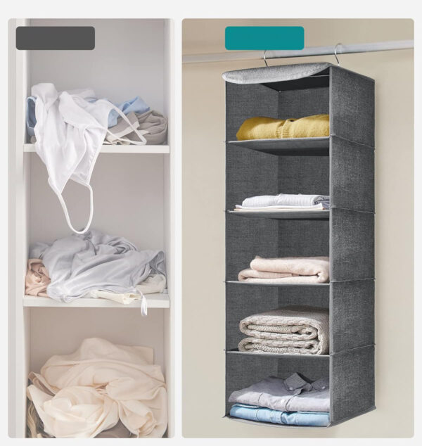SONGMICS Raft suspendat organizator pentru dulapuri, pliabil, textil, 30x30x90cm, gri - Image 7