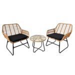 Set mobilier gradina din ratan, 2 scaune cu perne, 1 masa rotunda, maro
