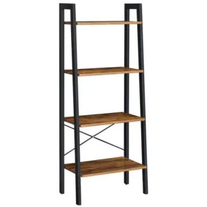 VASAGLE Létra típusú könyvespolc, acél váz 4 MDF polccal, ipari stílusú, 56x34x138cm, rusztikus barna