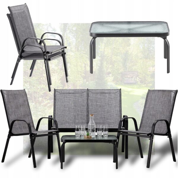 Set mobilier gradina textilene, 2 scaune, 1 canapea si 1 masa, gri deschis - Image 2