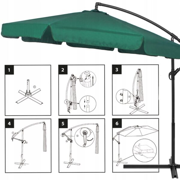 Umbrela de gradina cu brat lateral banana, cu husa, 300cm, verde - Image 2