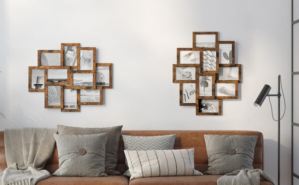 SONGMICS Rama foto de perete din MDF, colaj de 10 fotografii, 60x49cm, maro rustic - Image 2