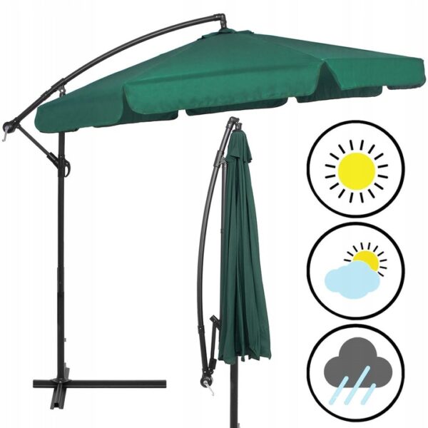 Umbrela de gradina cu brat lateral banana, cu husa, 300cm, verde - Image 12