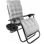 Nyugágy, összecsukható, nulla gravitáció, teraszra, kertbe vagy strandra párnával, italtartóval, szürke