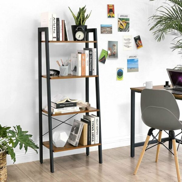 VASAGLE Létra típusú könyvespolc, acél váz 4 MDF polccal, ipari stílusú, 56x34x138cm, rusztikus barna - Image 11